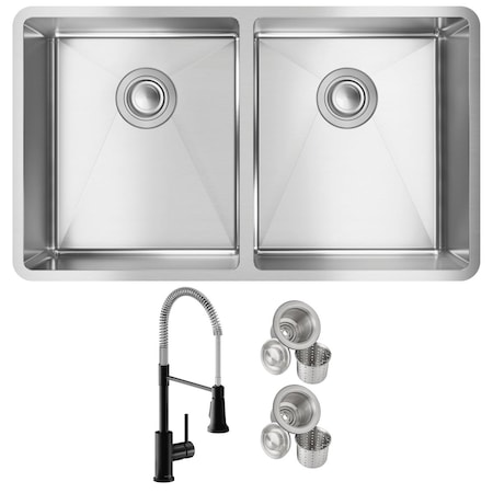 Elkay 18 Gauge SS 31-1/2" x 18-1/2" x 9" Equal Double Bowl Undermount Sink and Faucet Kit with Drain ECTRU31179TFMC